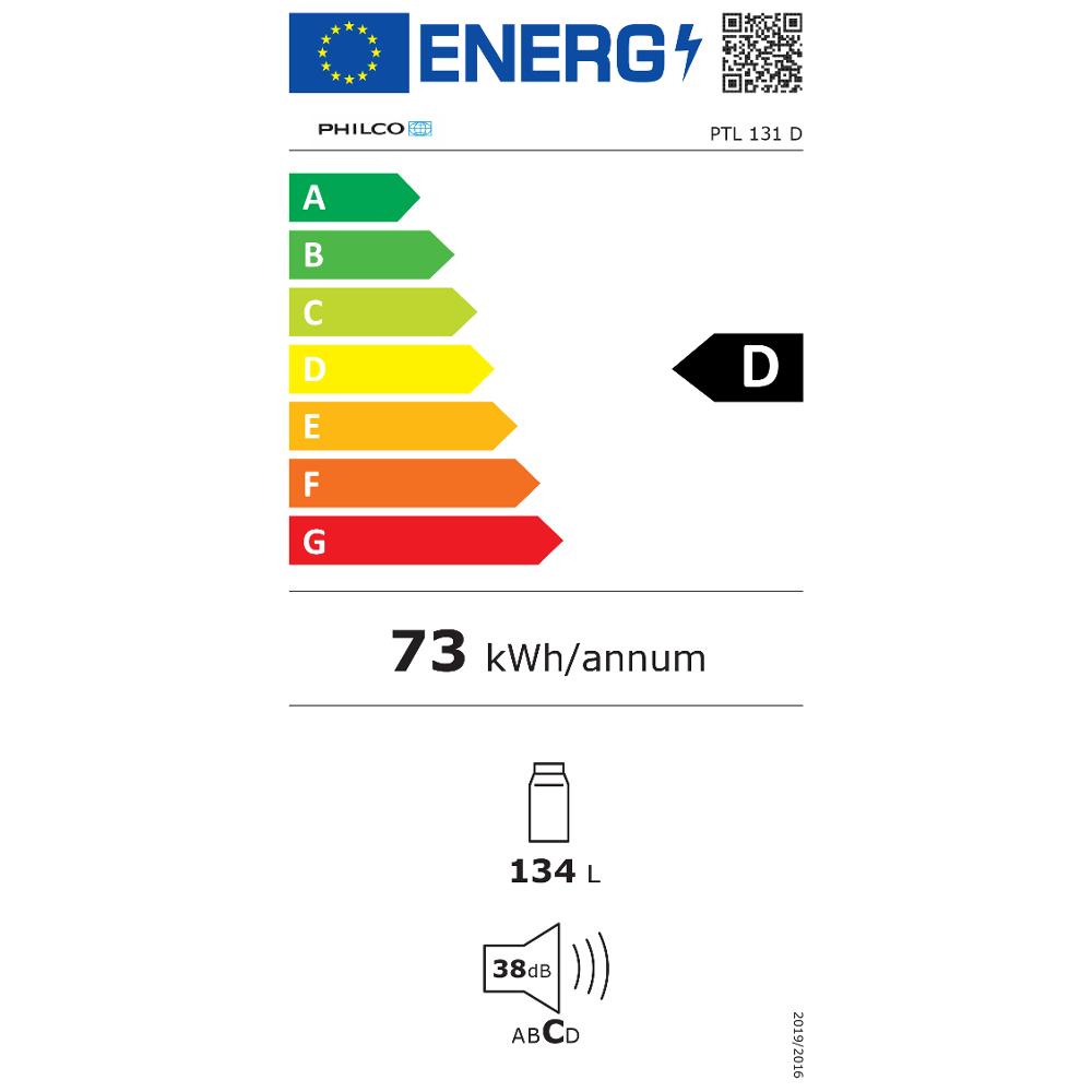 Monoklimatická chladnička PHILCO PTL 131 D - energetický štítek