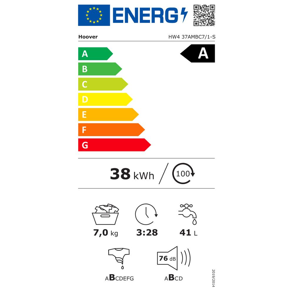 Pračka předem plněná HOOVER HW4 37AMBC7/1-S - energetický štítek
