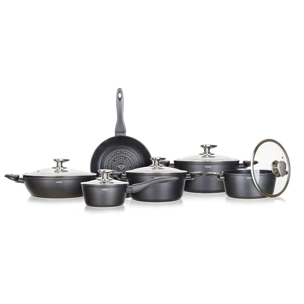 BANQUET Sada nádobí s nepřilnavým povrchem DIAMOND Matte Grey, 11 ks