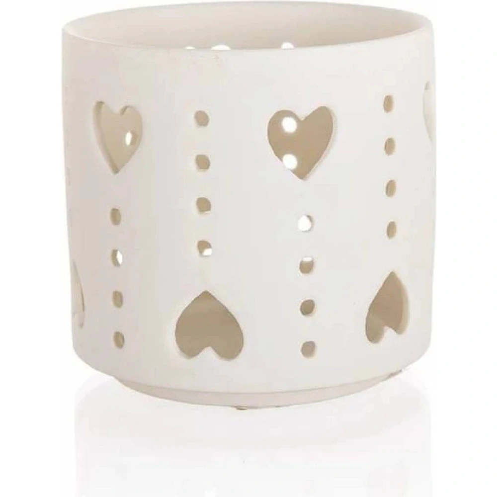 HOME DECOR Svícen na čajové svíčky porcelánový 7,4 x 7 cm, srdce, bílý