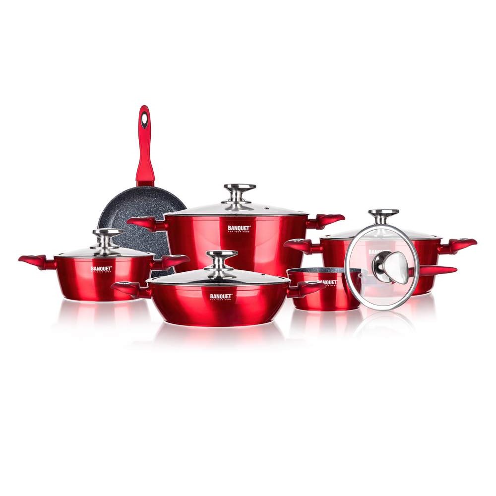 BANQUET Sada nádobí s nepřilnavým povrchem METALLIC RED, 11 ks