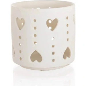 HOME DECOR Svícen na čajové svíčky porcelánový 7,4 x 7 cm, srdce, bílý