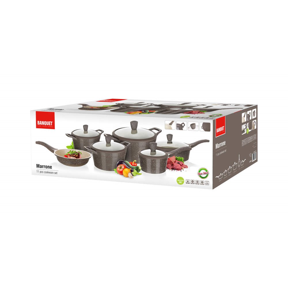 BANQUET Sada nádobí s nepřilnavým povrchem MARRONE, 11 ks