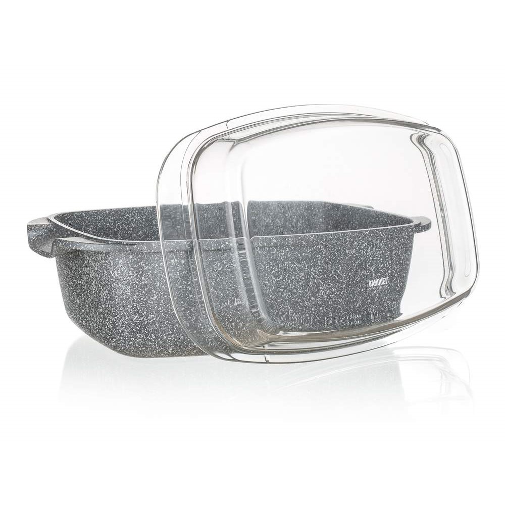 BANQUET Pekáč s nepřilnavým povrchem GRANITE  5,7 l, se skleněnou poklicí