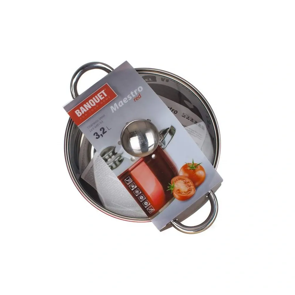 BANQUET Hrnec nerezový MAESTRO Red 20 cm, 3,2 l, s poklicí