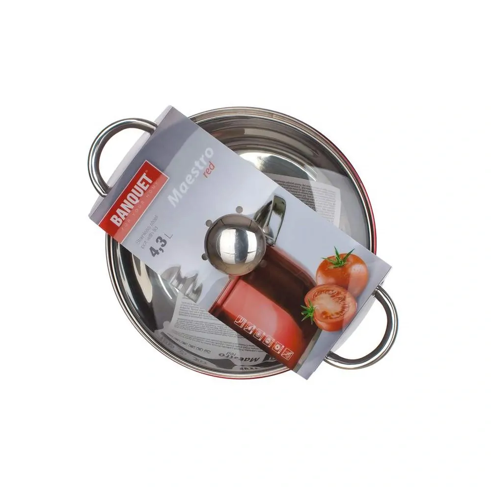BANQUET Hrnec nerezový MAESTRO Red 24 cm, 5,7 l, s poklicí
