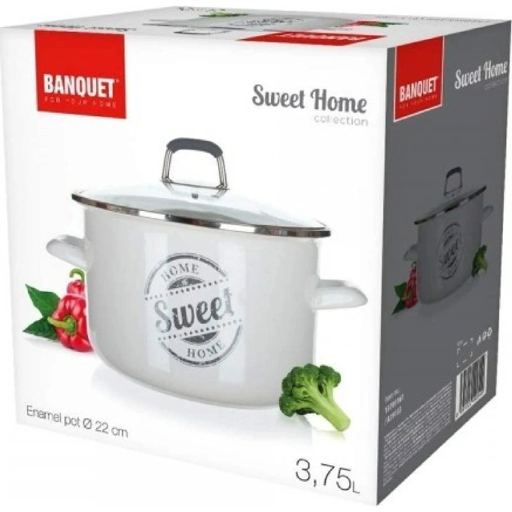 BANQUET Hrnec smaltovaný SWEET HOME 22 x 13 cm, 3,75 l, s poklicí