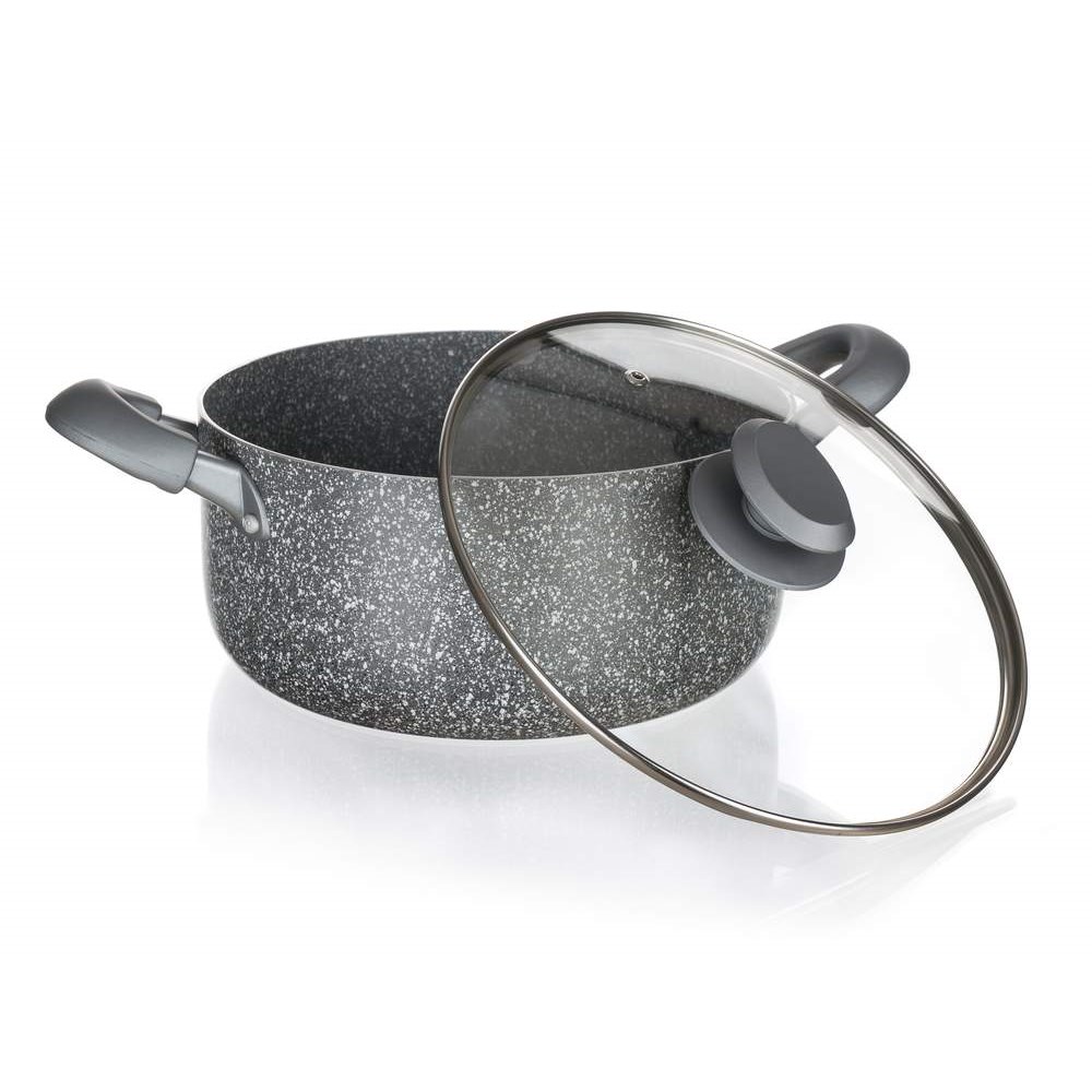 BANQUET Hrnec s nepřilnavým povrchem GRANITE PR 18 x 8,5 cm, se skleněnou poklicí