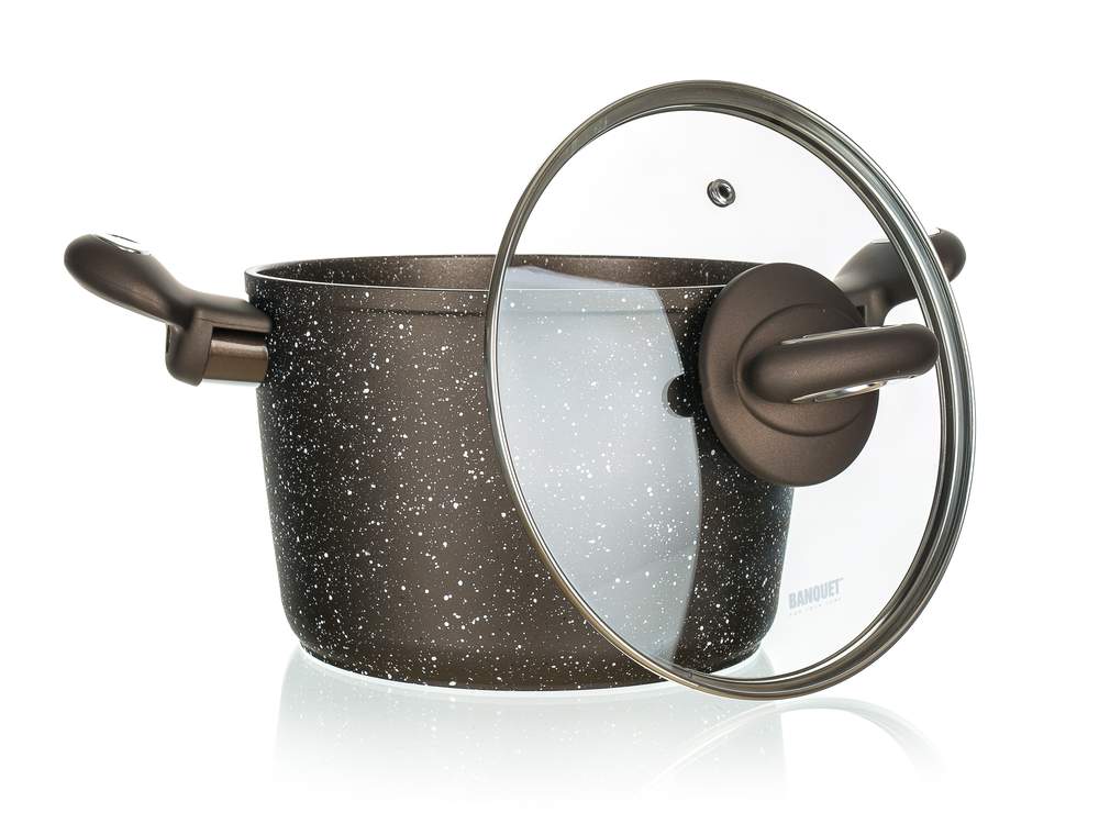 BANQUET Kastrol s nepřilnavým povrchem PREMIUM Dark Brown 20 x 13,5 cm, s poklicí