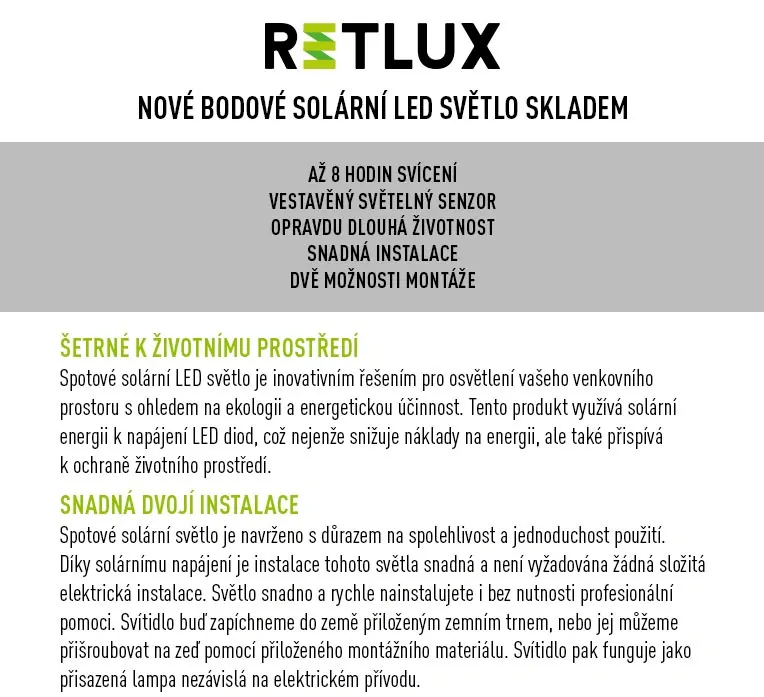 Zahradní LED svítidlo RETLUX RGL 118