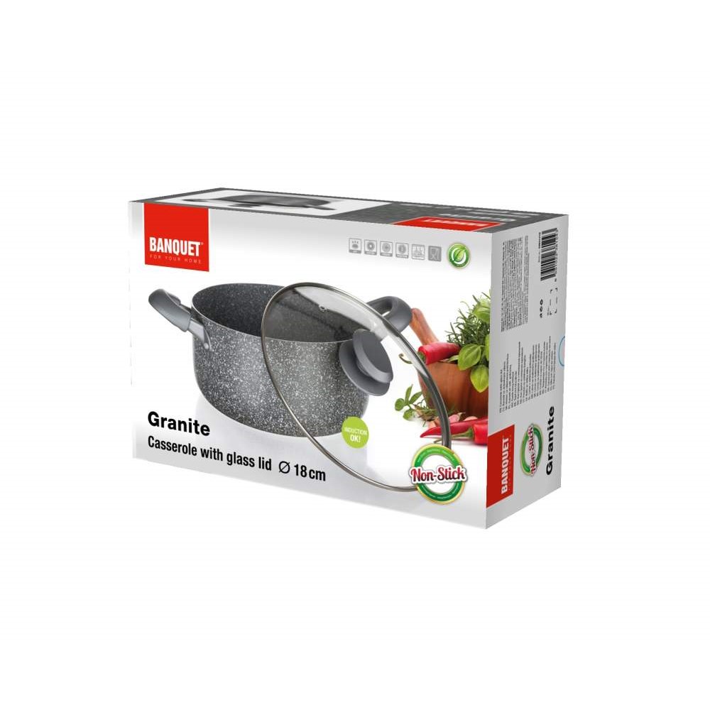 BANQUET Hrnec s nepřilnavým povrchem GRANITE PR 18 x 8,5 cm, se skleněnou poklicí