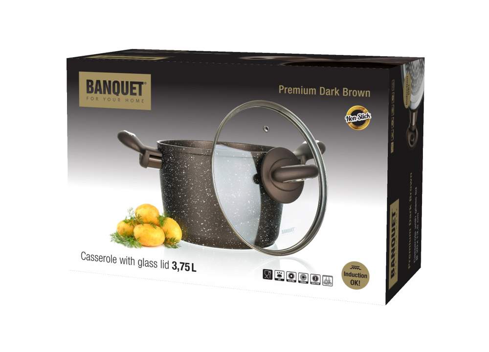 BANQUET Kastrol s nepřilnavým povrchem PREMIUM Dark Brown 20 x 13,5 cm, s poklicí