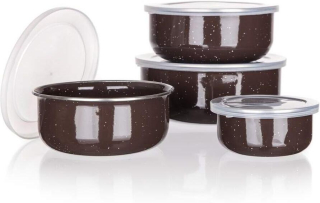 BANQUET Sada smaltovaných misek GRANITE Dark Brown, 8 ks